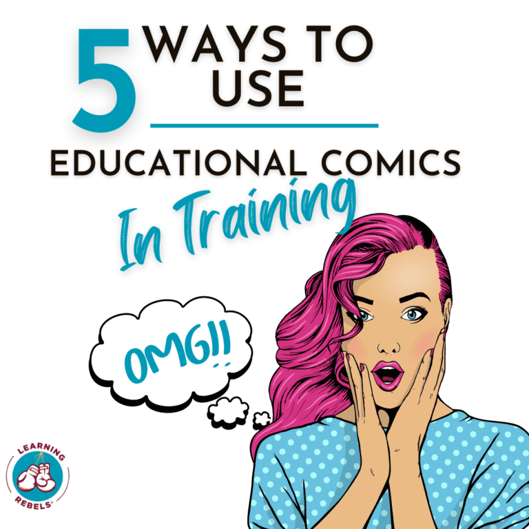 Cartoon woman exclaiming OMG! With Learning Rebels Logo