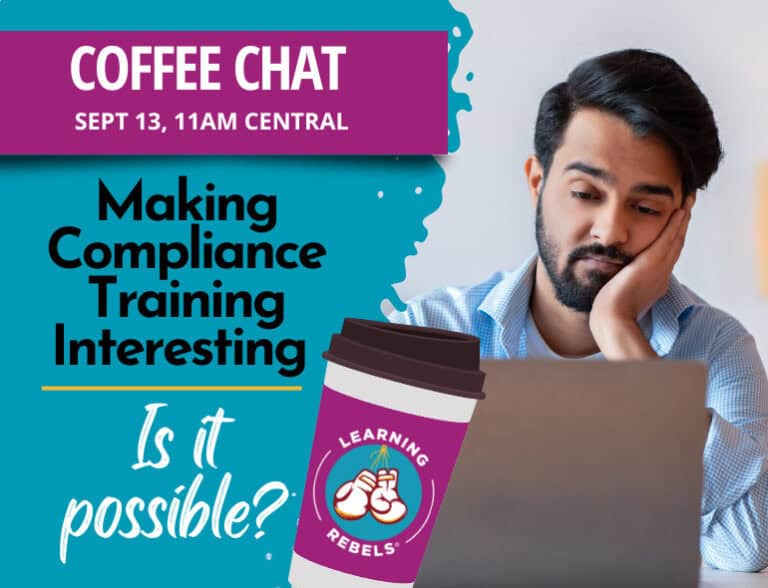 Man with beard and mustache being bored at computer. Text: Making compliance training interesting. Is it possible?